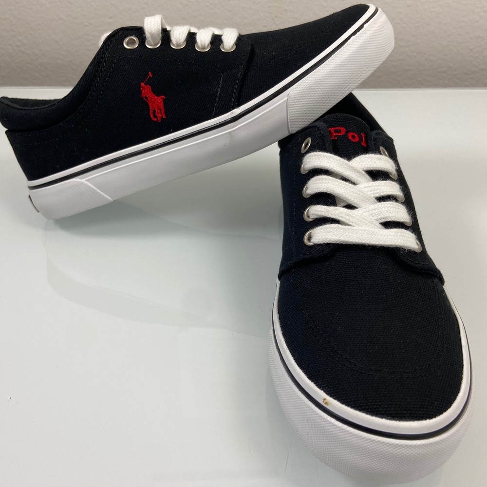 Polo Ralph Lauren Boys 5 Black Canvas Faxon Low‎ Sneaker Pony Logo NWOB Preppy